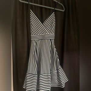 White and navy blue spaghetti striped dress